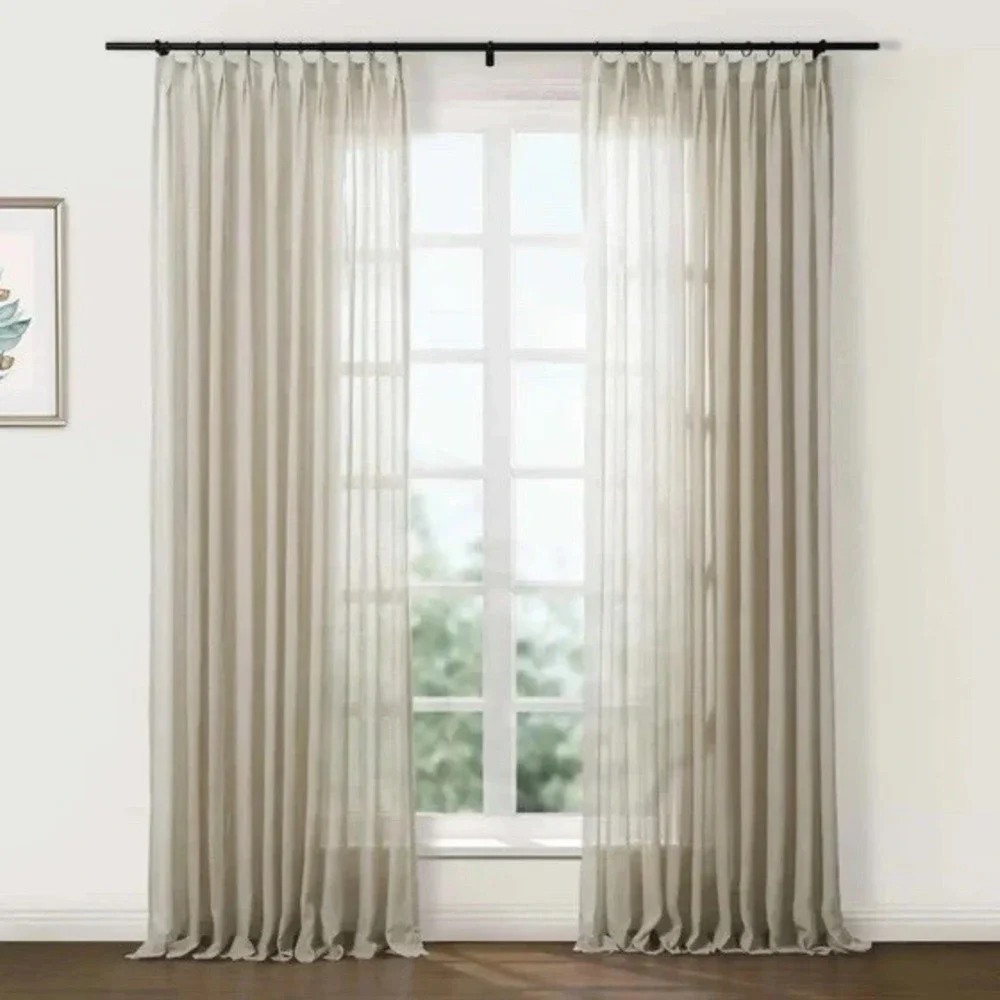 TwoPages Flynn Airy Light Linen Sheer Curtain Pleated Light Brown (1) 52